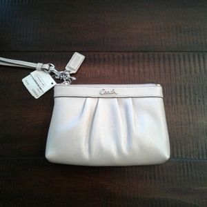 Coach Beige Pleated Wristlet